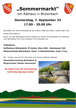 Bickenbachs erster Sommermarkt am 07.09.2023